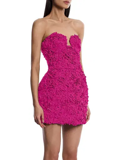 BCBGMAXAZRIA Women's Strapless 3D Floral Minidress - Hot Pink | Thumbnail 4