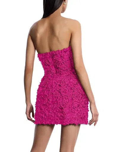 BCBGMAXAZRIA Women's Strapless 3D Floral Minidress - Hot Pink | Thumbnail 5