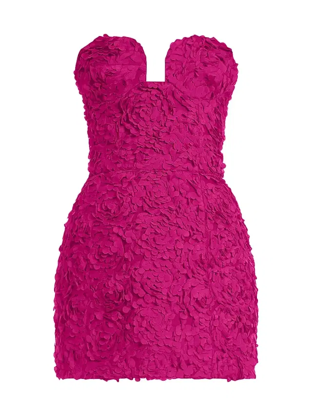 BCBGMAXAZRIA Women's Strapless 3D Floral Minidress - Hot Pink