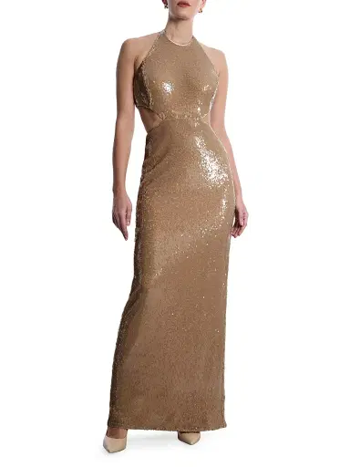 BCBGMAXAZRIA Women's Sequined Cut-Out Halter Gown - Almond - Size 12 | Thumbnail 2 BCBGMAXAZRIA Women's Sequined Cut-Out Halter Gown - Almond - Size 12 | Thumbnail 2