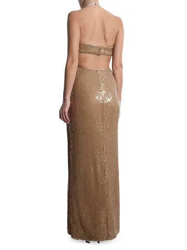 BCBGMAXAZRIA Women's Sequined Cut-Out Halter Gown - Almond - Size 12 | Thumbnail 5 BCBGMAXAZRIA Women's Sequined Cut-Out Halter Gown - Almond - Size 12 | Thumbnail 5