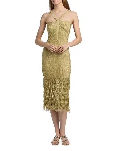 Amur Women's Rosalina Shimmer Metallic Fringe Midi-Dress - Gold - Size XL | Thumbnail 3