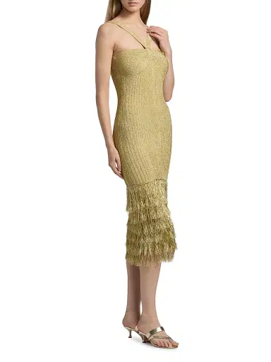 Amur Women's Rosalina Shimmer Metallic Fringe Midi-Dress - Gold - Size XL | Thumbnail 4