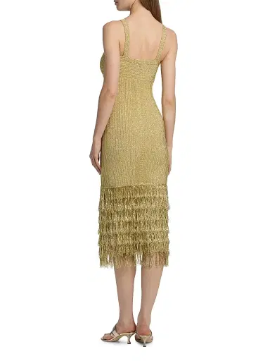 Amur Women's Rosalina Shimmer Metallic Fringe Midi-Dress - Gold - Size XL | Thumbnail 5