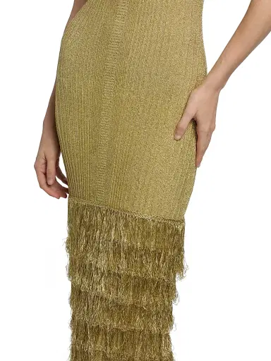 Amur Women's Rosalina Shimmer Metallic Fringe Midi-Dress - Gold - Size XL | Thumbnail 6