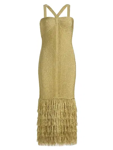 Amur Women's Rosalina Shimmer Metallic Fringe Midi-Dress - Gold - Size XL | Thumbnail 1