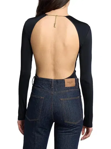 Saint Laurent Women's Cassandre Backless Bodysuit in Jersey - Noir | Thumbnail 5 Saint Laurent Women's Cassandre Backless Bodysuit in Jersey - Noir | Thumbnail 5
