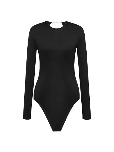 Saint Laurent Women's Cassandre Backless Bodysuit in Jersey - Noir | Thumbnail 1 Saint Laurent Women's Cassandre Backless Bodysuit in Jersey - Noir | Thumbnail 1