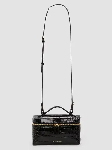 Victoria Beckham Women's Dorian Croc-Embossed Leather Vanity Bag - Black | Thumbnail 3