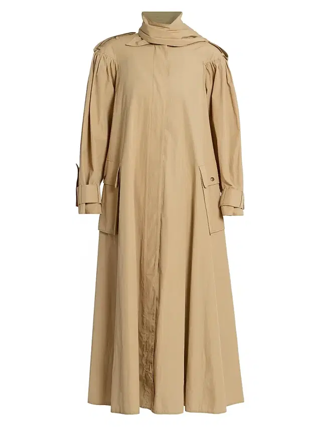 Chloé Women's Gathered Cotton Trench Coat - Amber Olive
