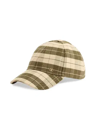 Valentino Garavani Men's VLogo Signature Baseball Cap in Check Fabric - Green Beige - Size Large | Thumbnail 2