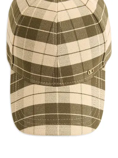 Valentino Garavani Men's VLogo Signature Baseball Cap in Check Fabric - Green Beige - Size Large | Thumbnail 4