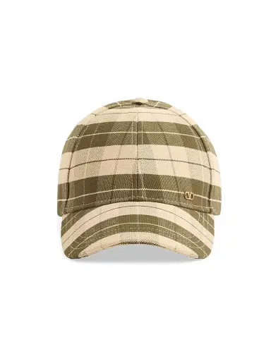 Valentino Garavani Men's VLogo Signature Baseball Cap in Check Fabric - Green Beige - Size Large | Thumbnail 1
