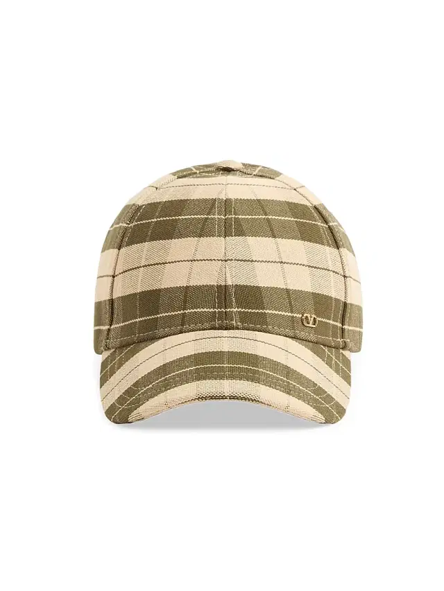 Men's VLogo Signature Baseball Cap in Check Fabric - Green Beige
