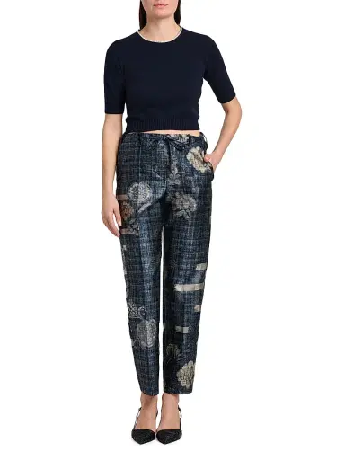Giorgio Armani Women's Plaid Floral Tapered Trousers | Thumbnail 2 Giorgio Armani Women's Plaid Floral Tapered Trousers | Thumbnail 2
