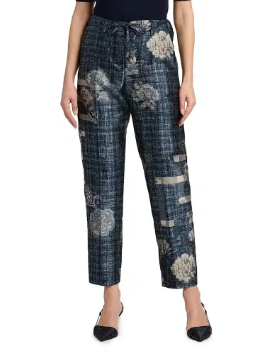 Giorgio Armani Women's Plaid Floral Tapered Trousers | Thumbnail 3 Giorgio Armani Women's Plaid Floral Tapered Trousers | Thumbnail 3