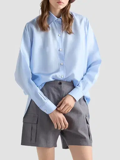 Prada Women's Silk Poplin Shirt - Blue - Size 10 | Thumbnail 2 Prada Women's Silk Poplin Shirt - Blue - Size 10 | Thumbnail 2