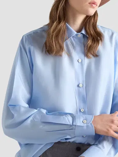 Prada Women's Silk Poplin Shirt - Blue - Size 10 | Thumbnail 5 Prada Women's Silk Poplin Shirt - Blue - Size 10 | Thumbnail 5