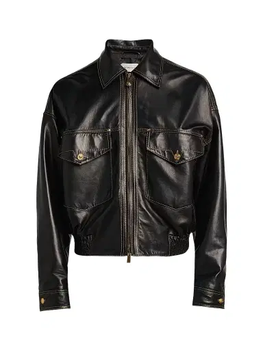 Versace Men's Leather Bomber Jacket - Black - Size 44 | Thumbnail 1 Versace Men's Leather Bomber Jacket - Black - Size 44 | Thumbnail 1
