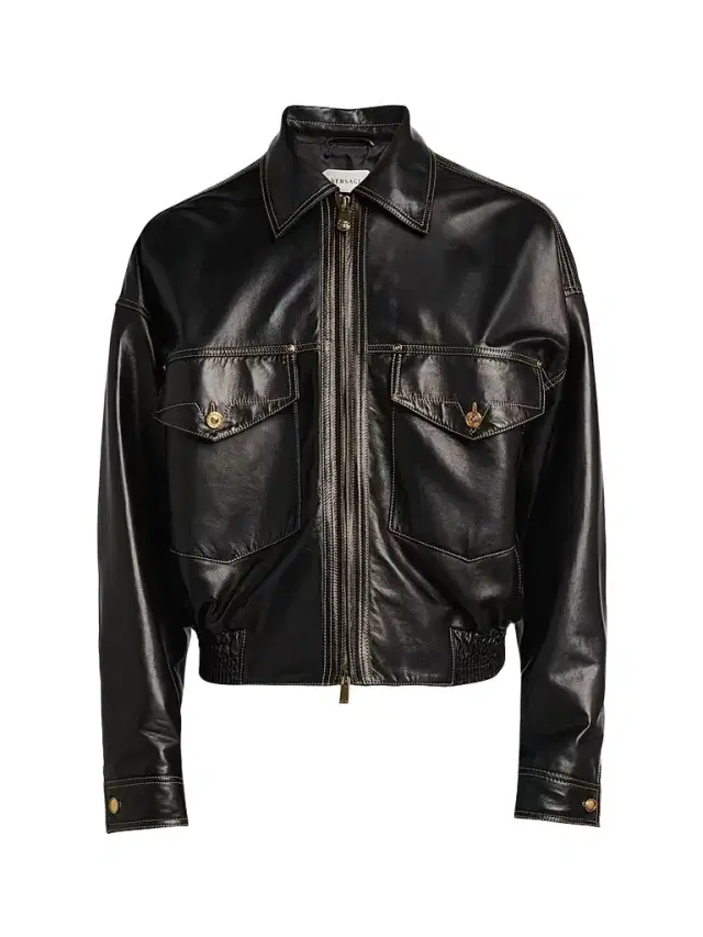 Versace Men's Leather Bomber Jacket - Black