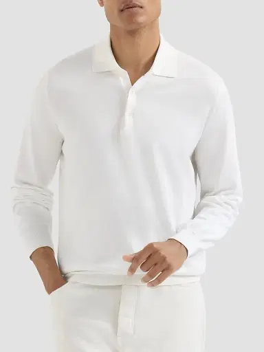 Brunello Cucinelli Men's Cotton Lightweight Knit Polo Shirt - Panama | Thumbnail 3