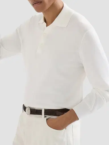 Brunello Cucinelli Men's Cotton Lightweight Knit Polo Shirt - Panama | Thumbnail 5