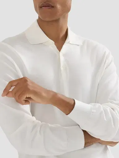 Brunello Cucinelli Men's Cotton Lightweight Knit Polo Shirt - Panama | Thumbnail 6