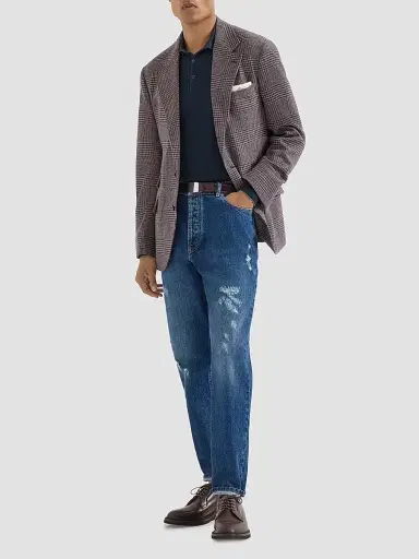 Brunello Cucinelli Men's Cotton Lightweight Knit Polo Shirt | Thumbnail 2 Brunello Cucinelli Men's Cotton Lightweight Knit Polo Shirt | Thumbnail 2