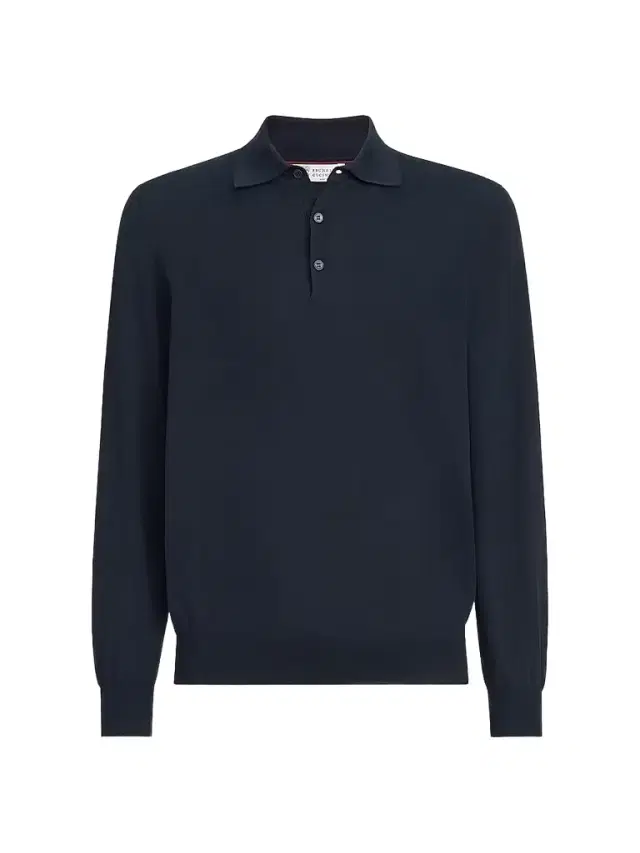 Brunello Cucinelli Men's Cotton Lightweight Knit Polo Shirt - Navy Blue