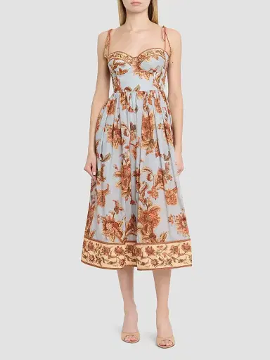 Zimmermann Women's Aster Printed Corset Midi Dress - Blue Jacobean - Size 10 | Thumbnail 2