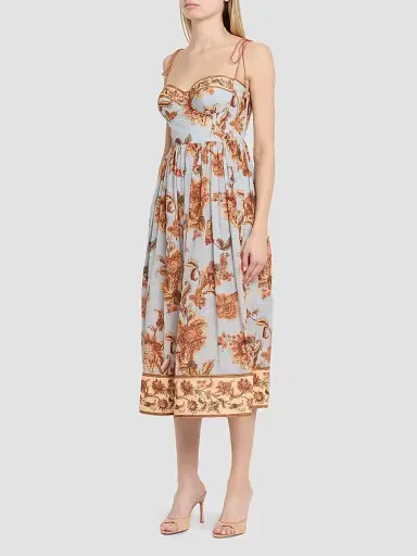 Zimmermann Women's Aster Printed Corset Midi Dress - Blue Jacobean - Size 10 | Thumbnail 4