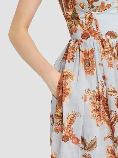 Zimmermann Women's Aster Printed Corset Midi Dress - Blue Jacobean - Size 10 | Thumbnail 5