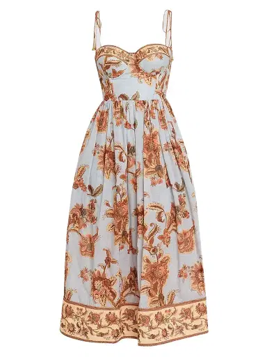 Zimmermann Women's Aster Printed Corset Midi Dress - Blue Jacobean - Size 10 | Thumbnail 1