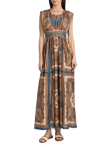 Zimmermann Women's Mahon Printed Silk Waisted Maxi Dress - Dark Blue Paisley - Size 10 | Thumbnail 3