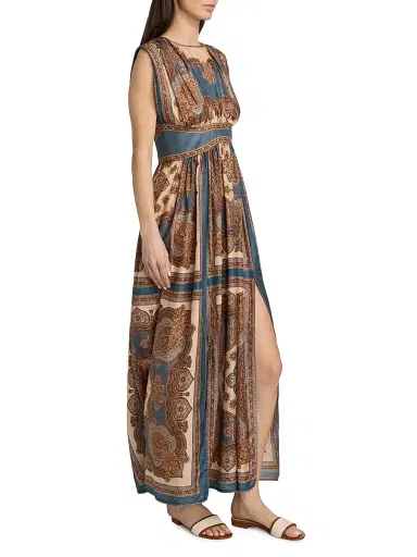 Zimmermann Women's Mahon Printed Silk Waisted Maxi Dress - Dark Blue Paisley - Size 10 | Thumbnail 4