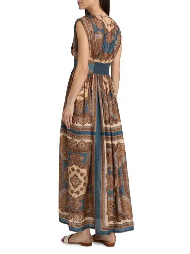 Zimmermann Women's Mahon Printed Silk Waisted Maxi Dress - Dark Blue Paisley - Size 10 | Thumbnail 5