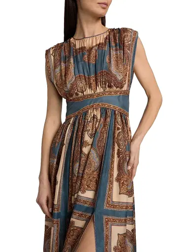 Zimmermann Women's Mahon Printed Silk Waisted Maxi Dress - Dark Blue Paisley - Size 10 | Thumbnail 6