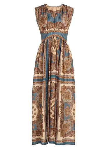 Zimmermann Women's Mahon Printed Silk Waisted Maxi Dress - Dark Blue Paisley - Size 10 | Thumbnail 1