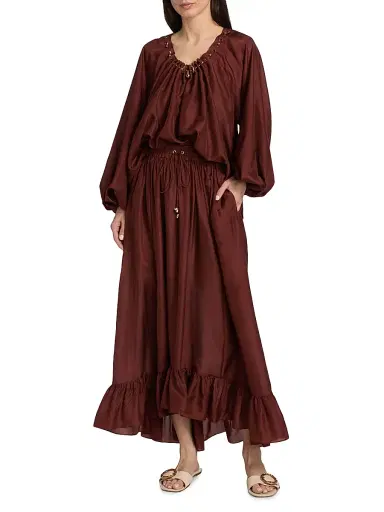 Zimmermann Women's Aster Silk Maxi Skirt - Merlot - Size 10 | Thumbnail 2
