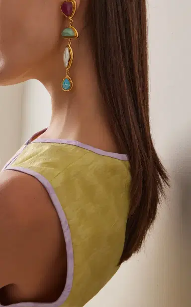 Sylvia Toledano Boucles D Oreille Earrings Cascade Pierre Stone Pink Jasper Amazonite Pearl Larimar | Thumbnail 2