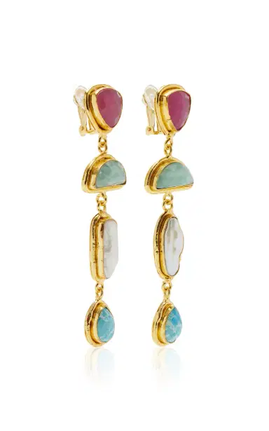 Sylvia Toledano Boucles D Oreille Earrings Cascade Pierre Stone Pink Jasper Amazonite Pearl Larimar | Thumbnail 3