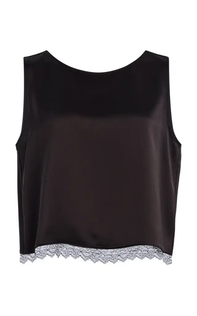Leset Barb Lae-Trimmed Satin Cropped Top