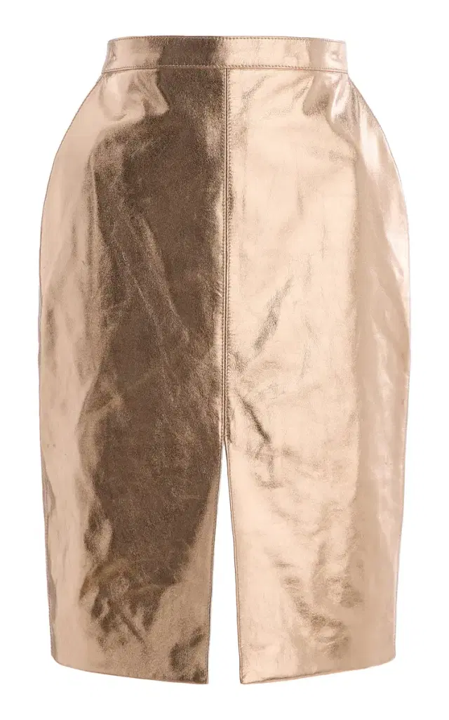 Saint Laurent Metallic Leather Midi Skirt