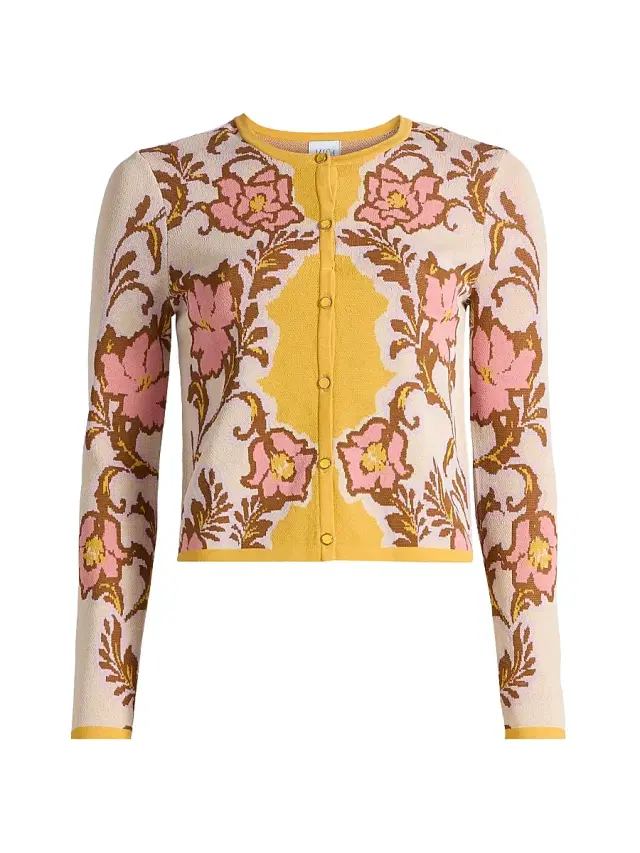 MISA Los Angeles Women's Kenna Floral Knit Cardigan - Plumeria Wave Knit