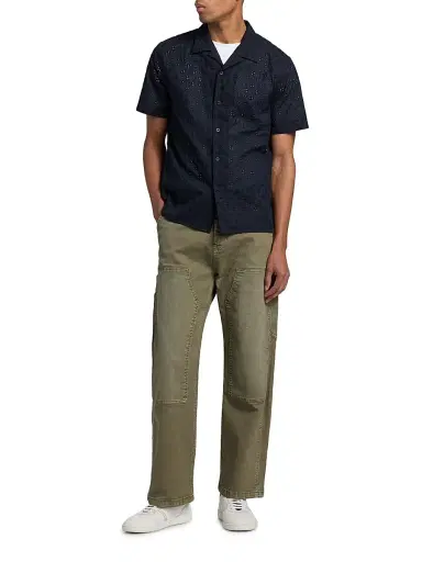 Vince Men's Eyelet Cotton Camp Short-Sleeve Shirt - Coastal | Thumbnail 2 Vince Men's Eyelet Cotton Camp Short-Sleeve Shirt - Coastal | Thumbnail 2