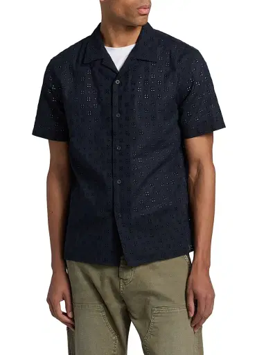 Vince Men's Eyelet Cotton Camp Short-Sleeve Shirt - Coastal | Thumbnail 3 Vince Men's Eyelet Cotton Camp Short-Sleeve Shirt - Coastal | Thumbnail 3