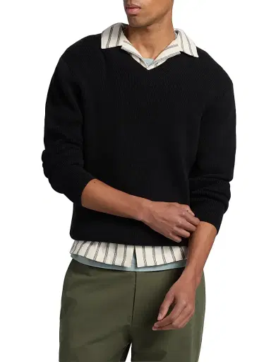Vince Men's Rib-Knit Cotton-Blend V-Neck Sweater - Black - Size XXL | Thumbnail 3 Vince Men's Rib-Knit Cotton-Blend V-Neck Sweater - Black - Size XXL | Thumbnail 3