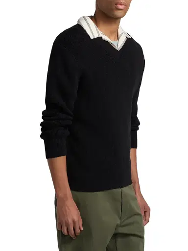 Vince Men's Rib-Knit Cotton-Blend V-Neck Sweater - Black - Size XXL | Thumbnail 4 Vince Men's Rib-Knit Cotton-Blend V-Neck Sweater - Black - Size XXL | Thumbnail 4