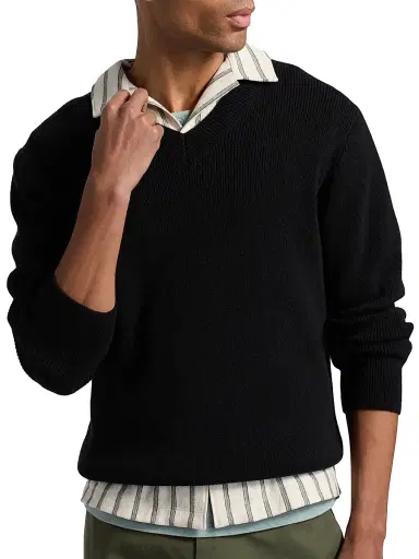 Vince Men's Rib-Knit Cotton-Blend V-Neck Sweater - Black - Size XXL | Thumbnail 6 Vince Men's Rib-Knit Cotton-Blend V-Neck Sweater - Black - Size XXL | Thumbnail 6