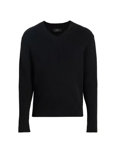 Vince Men's Rib-Knit Cotton-Blend V-Neck Sweater - Black - Size XXL | Thumbnail 1 Vince Men's Rib-Knit Cotton-Blend V-Neck Sweater - Black - Size XXL | Thumbnail 1